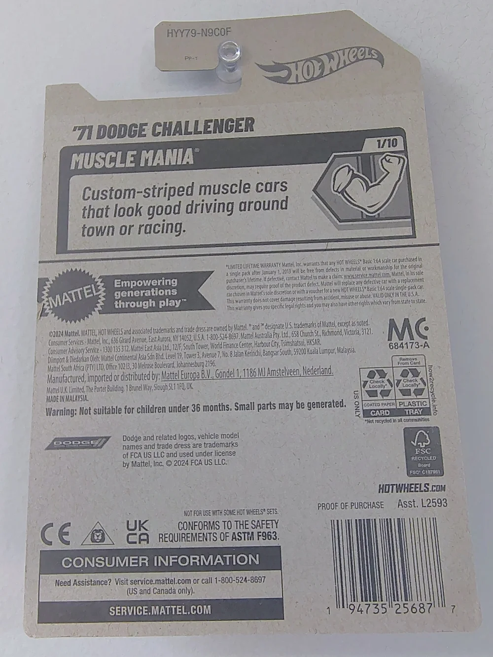 1971 Dodge Challenger Hot Wheels HW Muscle Orange 1/10 Diecast